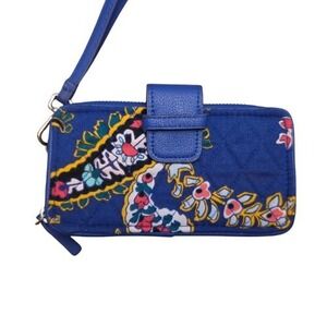 Vera Bradley Blue Paisley Zip Wallet Wristlet With Strap Visible ID Pocket Zip